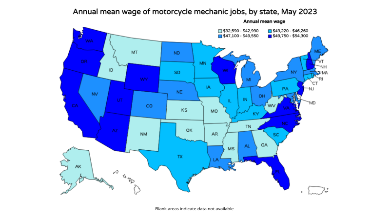 BLS Annual Mean Wage for Motorcycle Mechanic Jobs